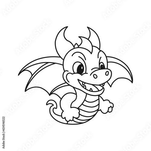 dragon coloring book colorless, cute cartoon dragon