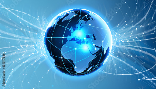 Blue globe with technological lines background photo