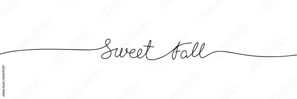 Sweet Fall one line continuous word. Autumn phrase banner. Handwriting fall quote. Vector illustration.