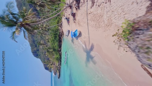 Aerial drone FPV of the Playa Madama beach in Samana Las Galeras, Dominican Republic_vertical shot