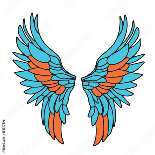 Hand drawn doodle wings. Angel wings isolated on white background. Icon wings. Vector illustraiton.