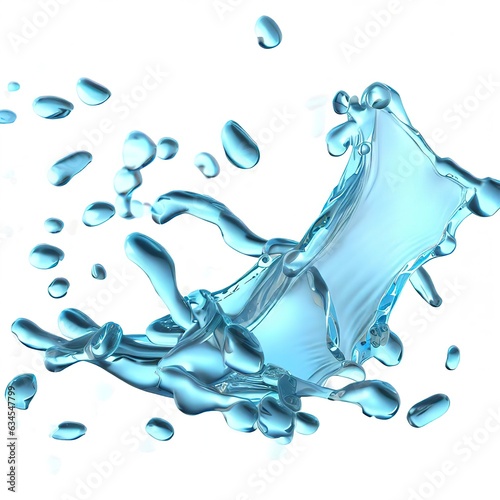 3d clear blue water scattered around, water splash transparent