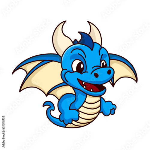 blue water dragon symbol of the year 2024, vector cartoon dragon looks away