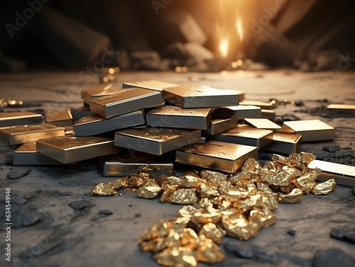 gold ore and gold bars photo