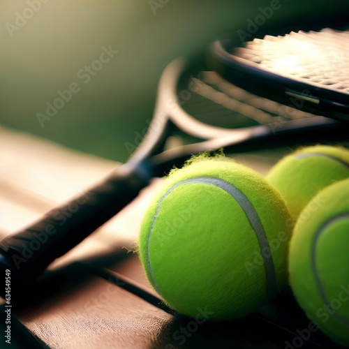 Tennis balls and racket on bench