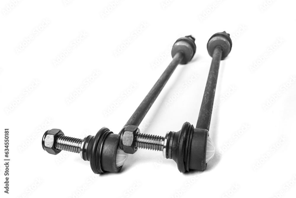 Stabilizer bar with ball joint, spare parts for mechanical repair and replacement of the car. on a white background Stabilizer bar with ball joint, spare parts for mechanical repair and replacement of the car. on a white background