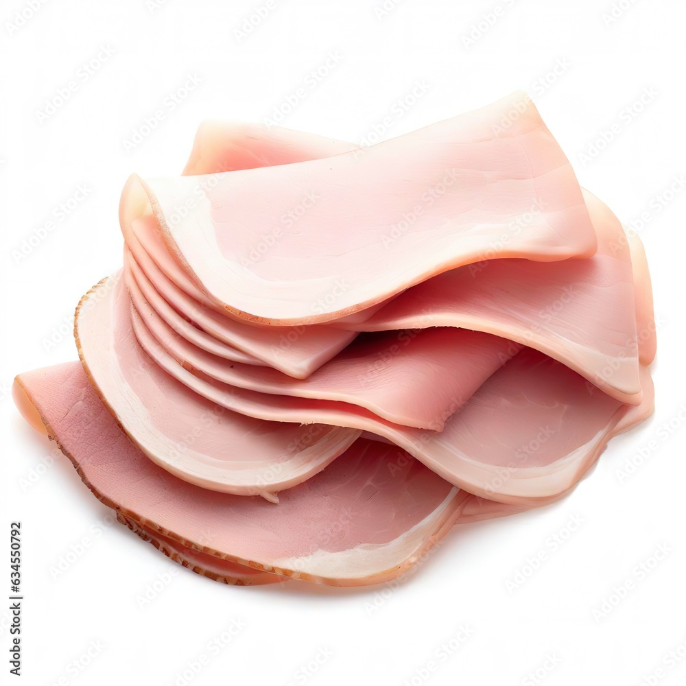Ham slices isolated on white background Ham slices isolated on white background