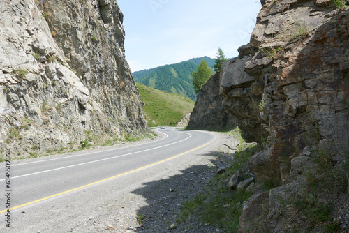 Mountain road in the mountains. Russia, Siberia, Altai mountains.
