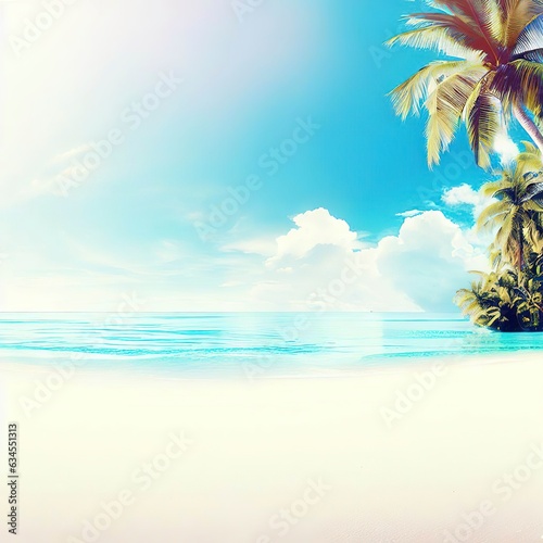 Beautiful tropical beach banner. White sand and coco palms travel tourism wide panorama background © Valentin