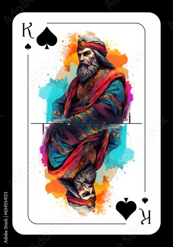 King of spades. Playing card design, pop style, vibrant colors, ai generated photo
