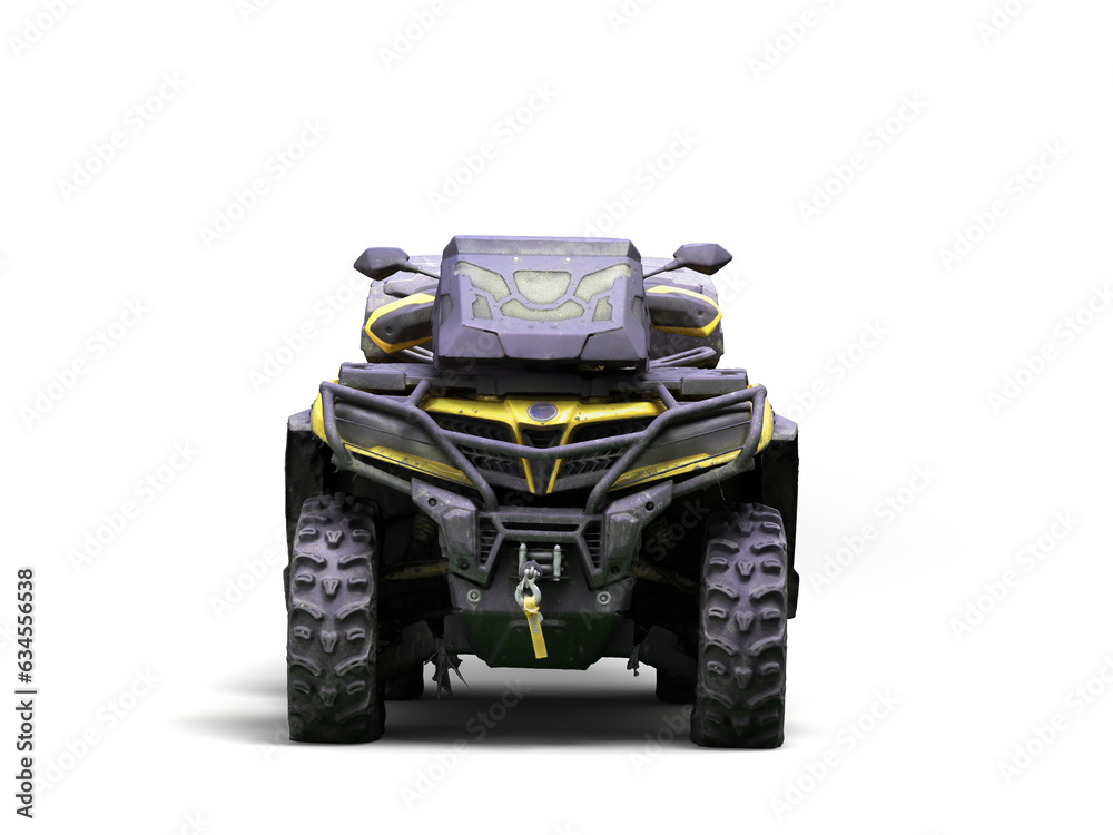 Fototapeta premium Four quad yellow bike front side view 3d render on white