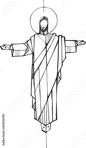 Hand drawn illustration of Risen Jesus