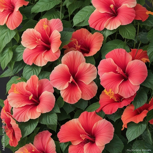 Red Hibiscus Beautiful Flowers. Generative AI