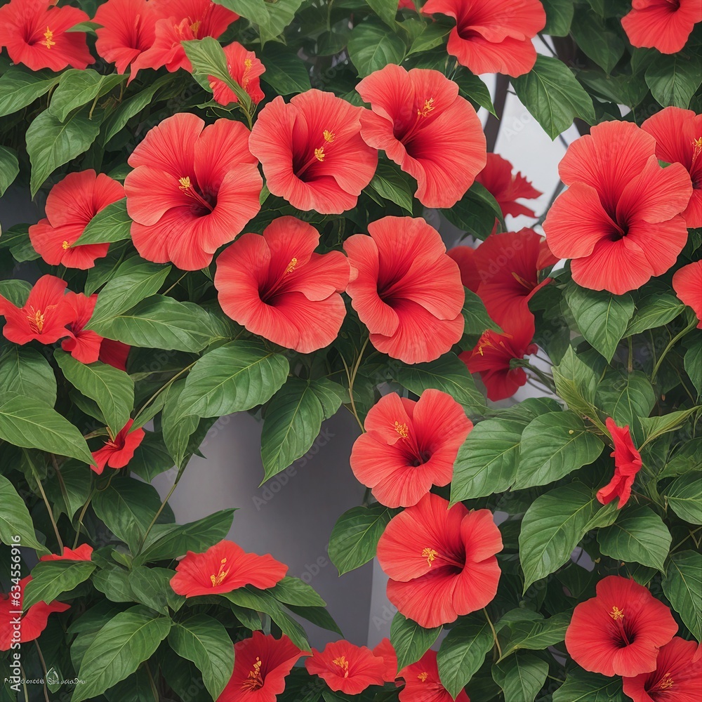 Red Hibiscus Beautiful Flowers. Generative AI Red Hibiscus Beautiful Flowers. Generative AI