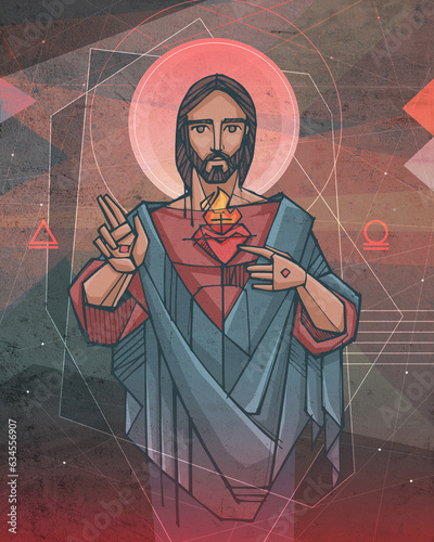 Hand drawn illustration of the sacred heart in Jesus
