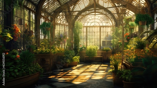 tropical flowers in a greenhouse