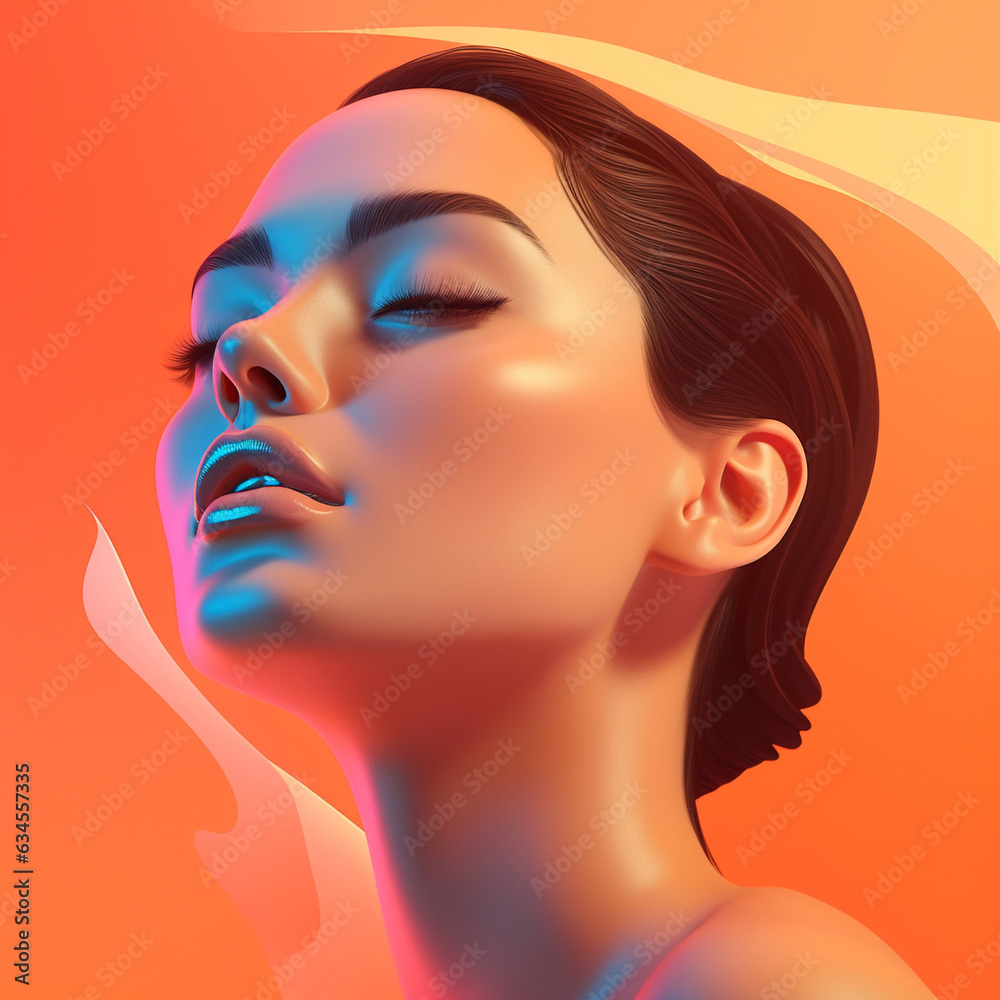 Young woman's captivating portrait: fashion-forward beauty, stylish makeup, and alluring elegance. Embracing a vibrant, bright background, highlighting the lady's natural sensuality and vibrant charm