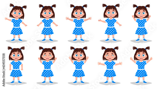 Cute girl emotions set. Vector illustration