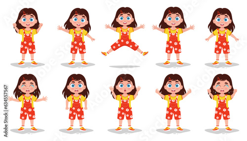 Cute girl emotions set. Vector illustration
