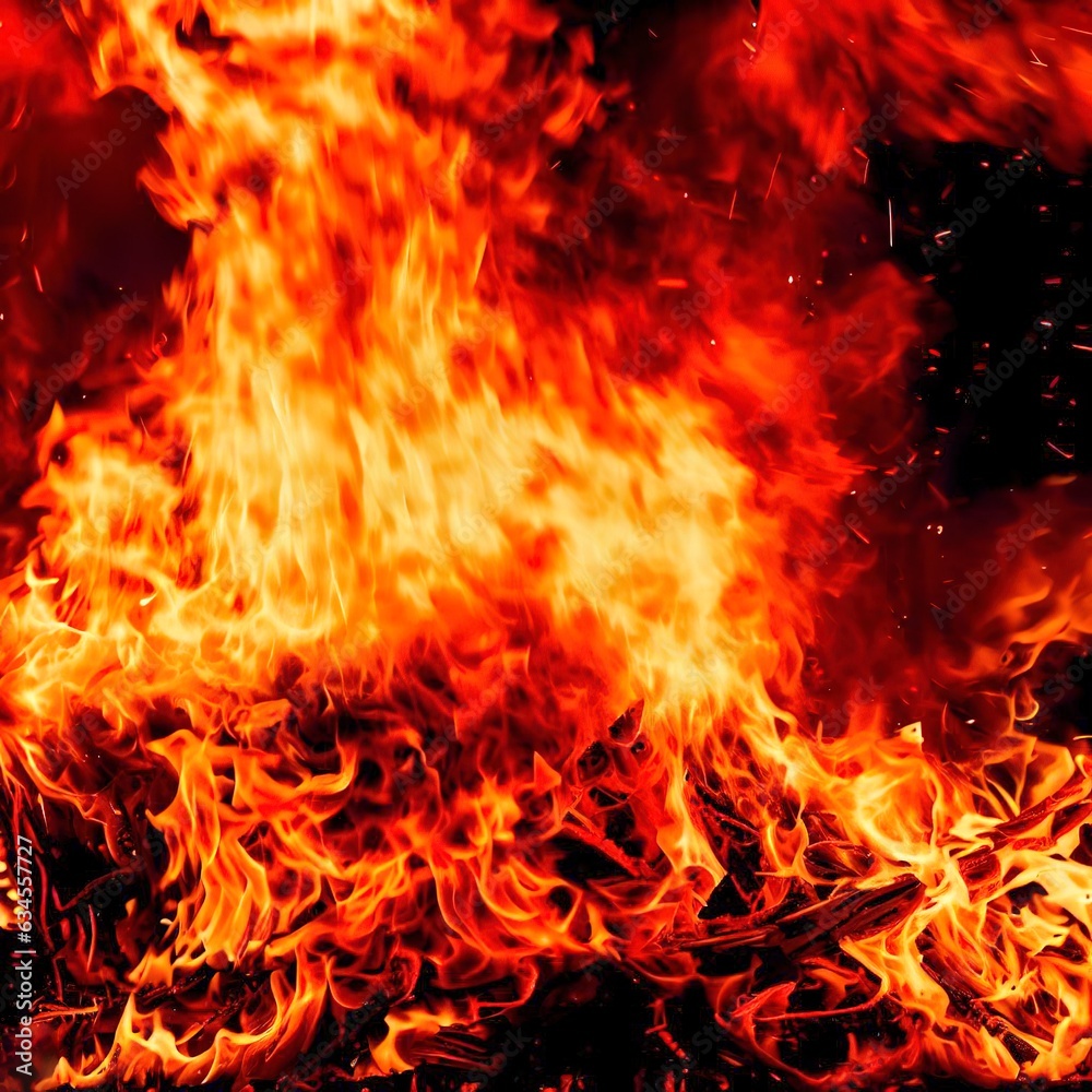 Burning inferno igniting furious bonfire vibrant colors
