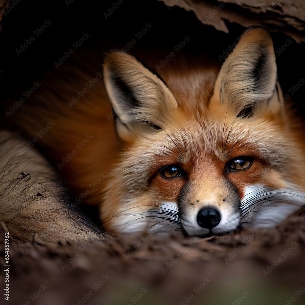 Fototapeta premium Fox laying from Den