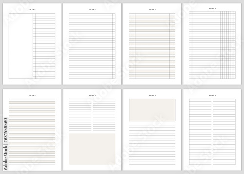 Minimalist planner pages templates. note