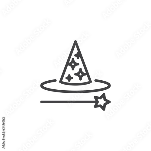 Magic wand and hat line icon