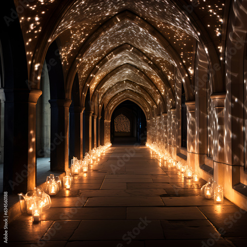 Romantische Lichterkette Gewölbe Kirche Romantic chain of lights vault church