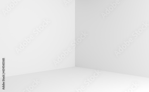 Fototapeta Naklejka Na Ścianę i Meble -  Corner of a white room. Minimalistic empty studio background for product display. Blank showroom stage.