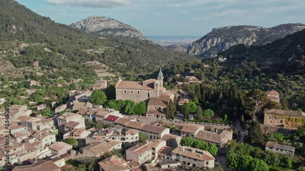 Aerial View of Valldemossa Charterhouse On A Sunny Day In Mallorca, Spain. Aerial View of Valldemossa Charterhouse On A Sunny Day In Mallorca, Spain.