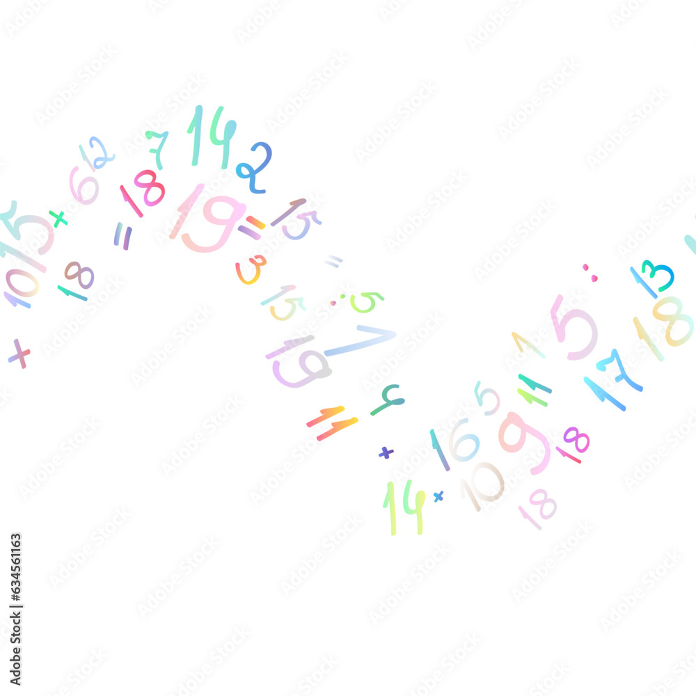 Math Lettering Number Colored Color Numbers vector symbols. Seamless pattern of hand drawn brush ...