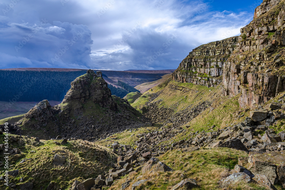 Stormy weather at the Alport Castles, a landslip feature in the Peak District National Park in Derbyshire.