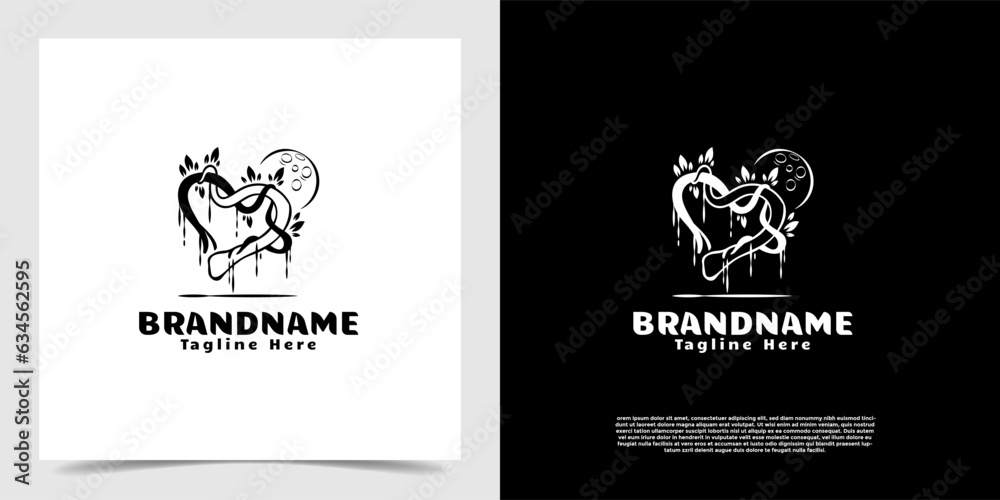 Nature branch tree with love shaped silhouette logo vector template