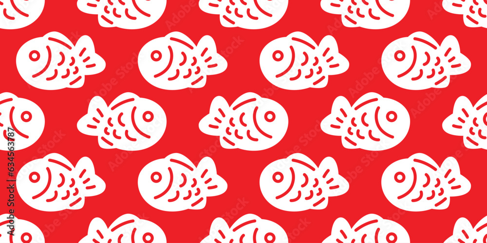 fish Taiyaki Seamless pattern japanese food bakery snack doodle cartoon vector tuna shark salmon dolphin icon ocean sea gift wrapping paper repeat wallpaper tile background scarf isolated pet animal i