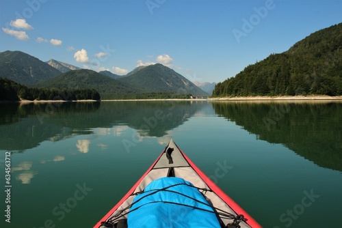 kayak first person view on a lake 