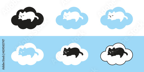 cat vector black kitten sleeping cloud pillow icon calico neko pet breed doodle cartoon character symbol stamp tattoo scarf illustration isolated design