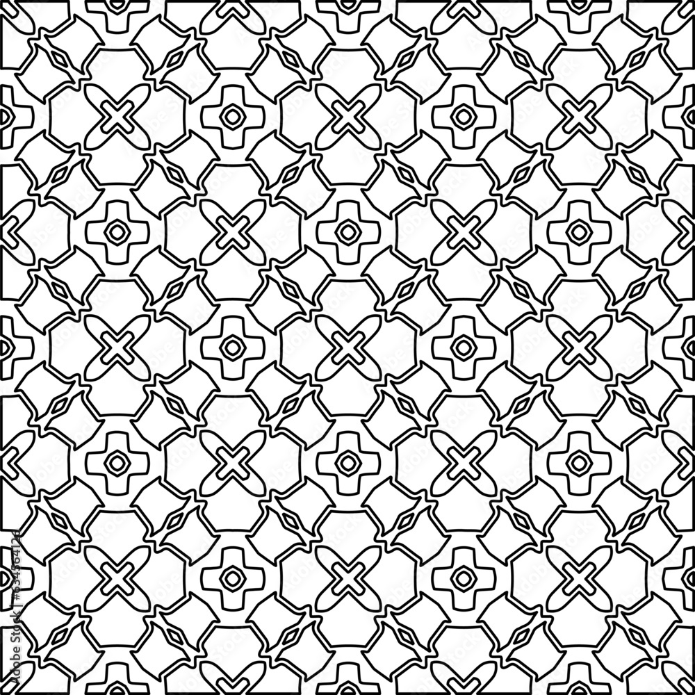 Naklejka premium Abstract background with figures from lines. black and white pattern for web page, textures, card, poster, fabric, textile. Monochrome graphic repeating design. 