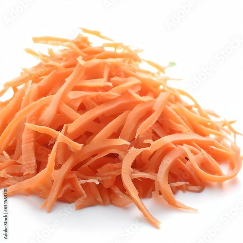 fresh shredded carrots isolated on white background