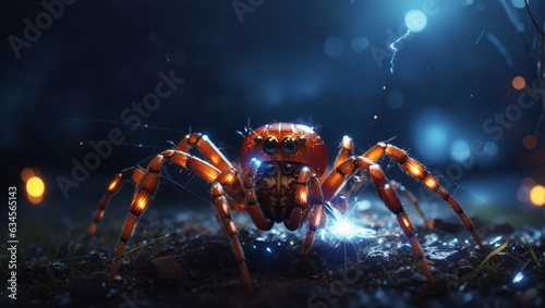 Spider with beautiful eyes and sparkly light