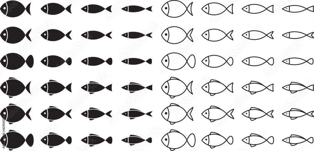 モノクロの魚アイコンのベクターイラストセット モノクロの魚アイコンのベクターイラストセット