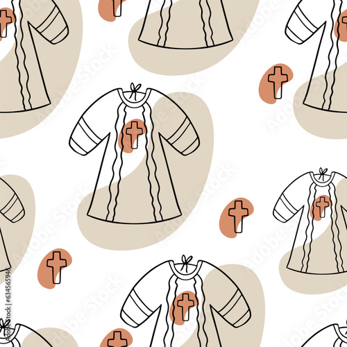 Seamless pattern Doodle baptism. Christening shirt. baby baptism