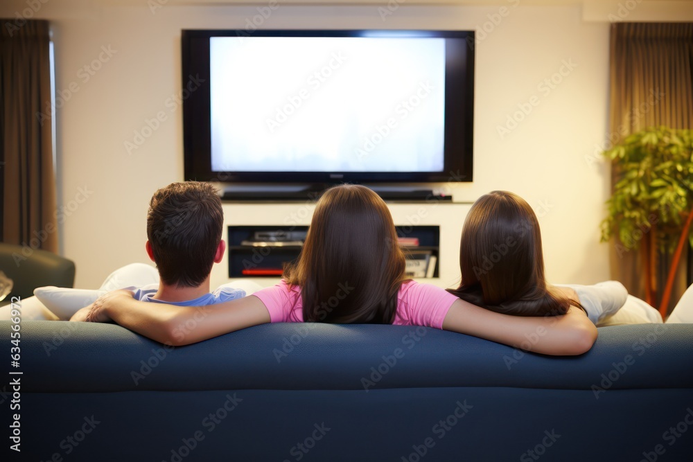 Family cheering and watchin tv at home in the living room Family cheering and watchin tv at home in the living room