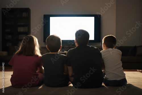 Family cheering and watchin tv at home in the living room
