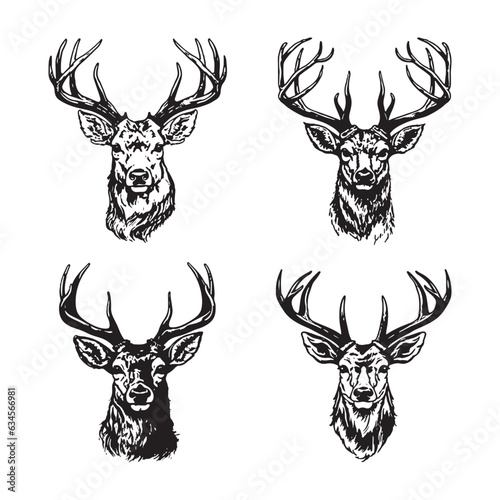 Deer head hand drawn vector set