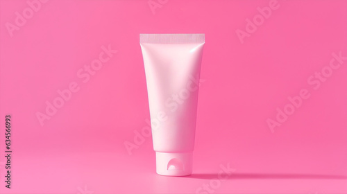 Empty tube of body cream with pink background by Generative AI