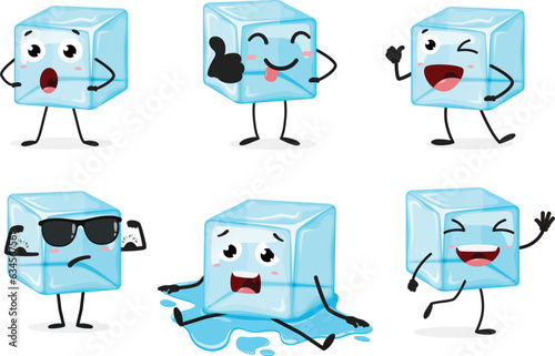 Cool ice cube character set, isolated on white background  © ROFIDOHTUL