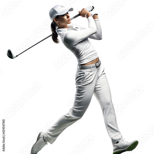 Female golfer in white uniform on a transparent background