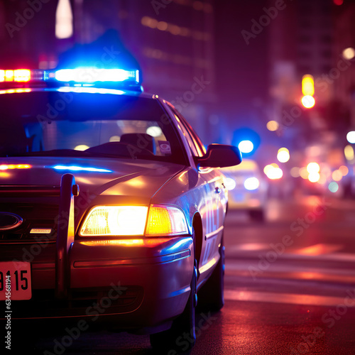 Police cars at night city