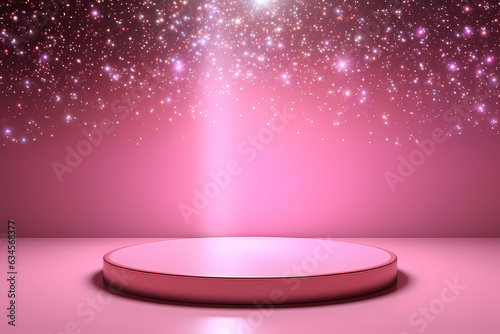 Pink podium 3d illustration background , mock up display with sparkle and glitter for beauty products or holiday event.