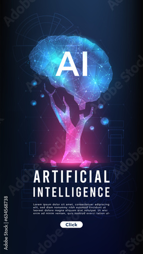 Growing artificial intelligence technology,technology and science concept,machine learning system.AI brain analysis information.Hi-tech and futuristic world.Digital and technology concept background.
